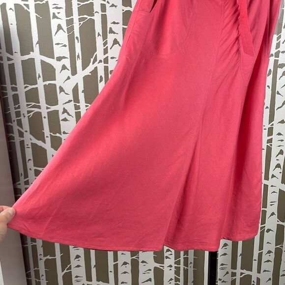NEW Y2K Linen Blend Mermaid Hem Trumpet Hem Midi Skirt 4 Coral - Picture 2 of 9